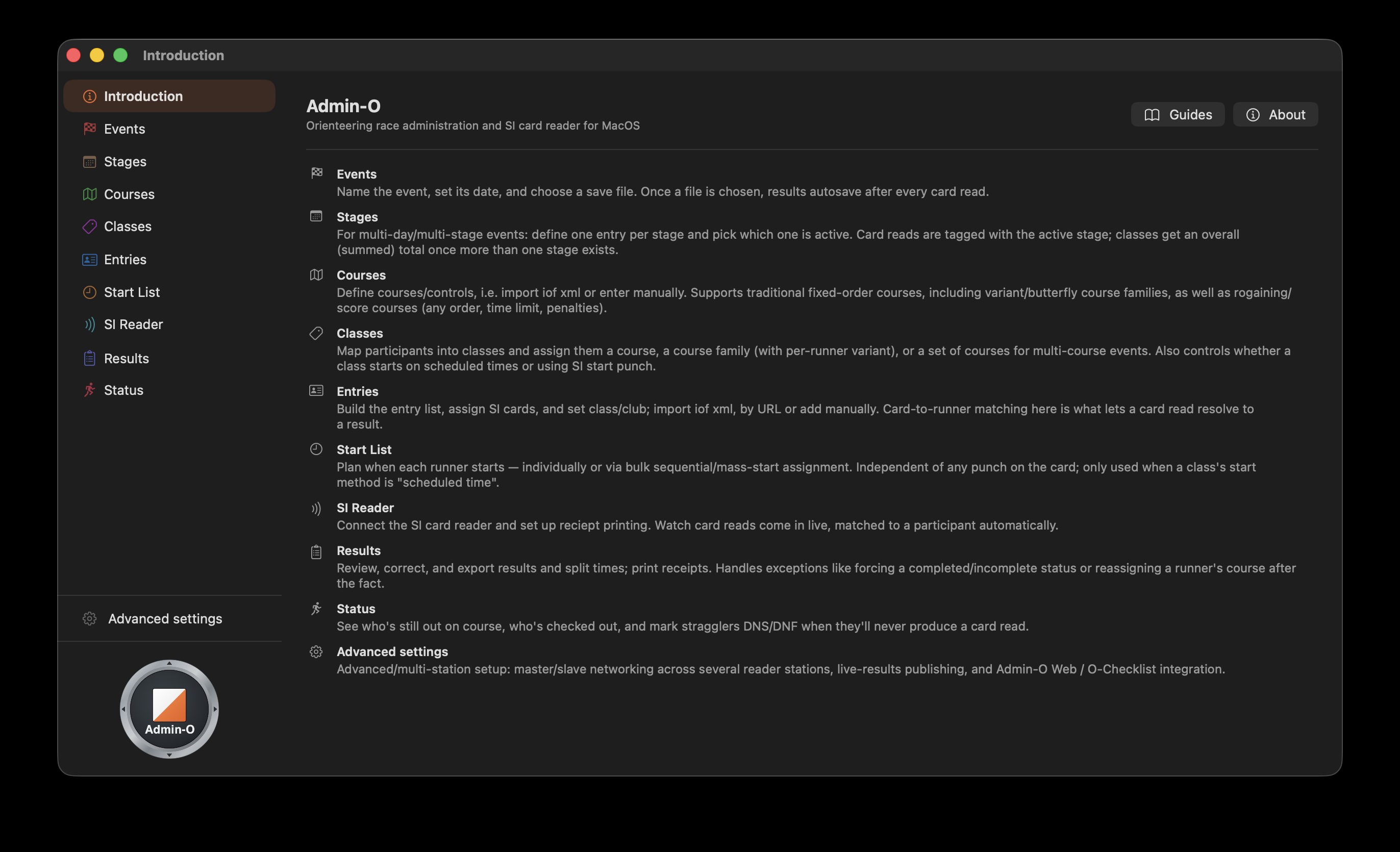 Admin-O main screen